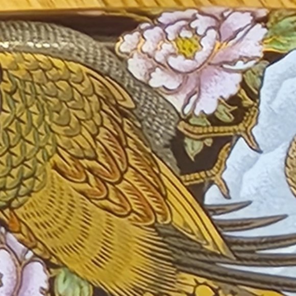 DARK BLUE & GOLD JAPANESE VASE-PEACOCKS & PINK FLOWERS-9 1/2" TALL - Picture 9 of 16